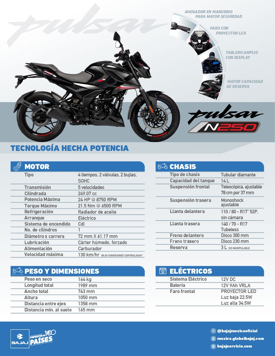 Motocicleta deportiva baj pulsar n250 carbur 2026 2